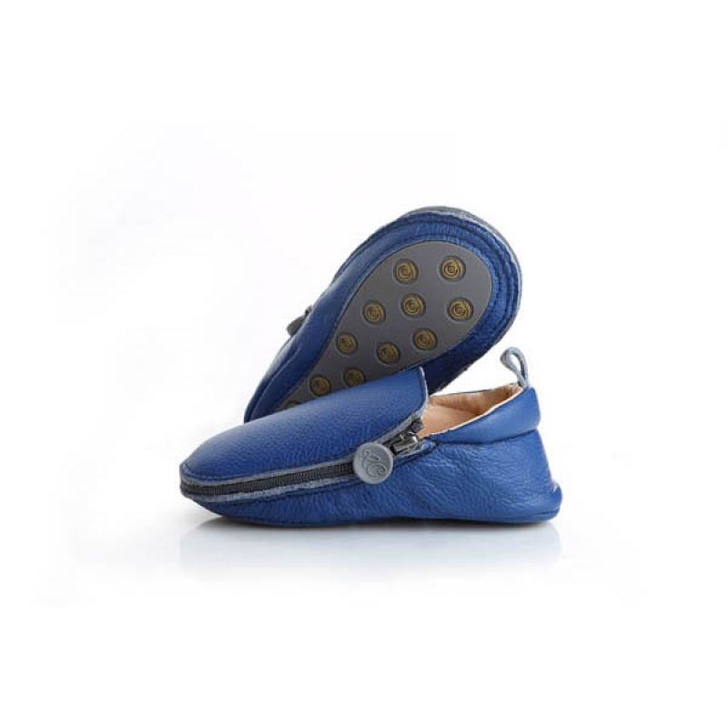 Rose et Chocolat Zipper Rubber Soles Shoes Navy 12-18 Months