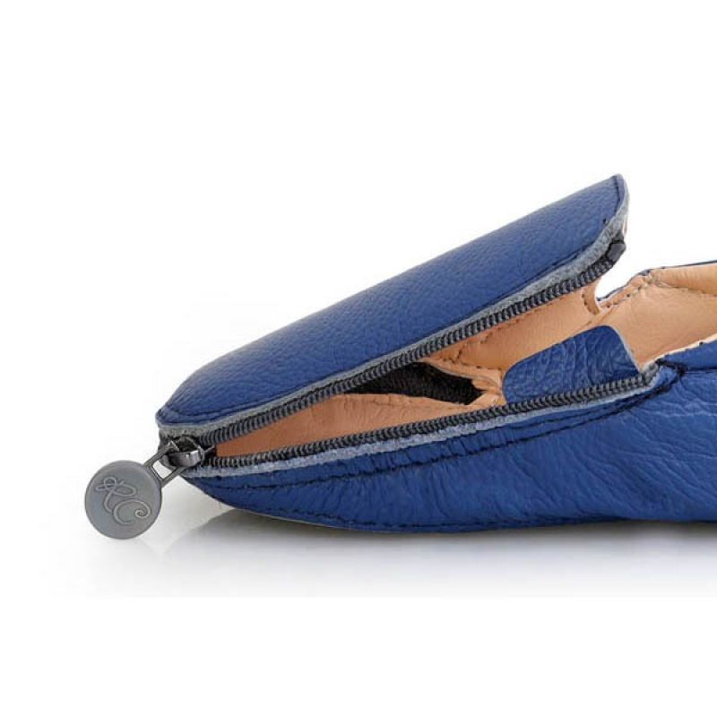Rose et Chocolat Zipper Rubber Soles Shoes Navy 12-18 Months