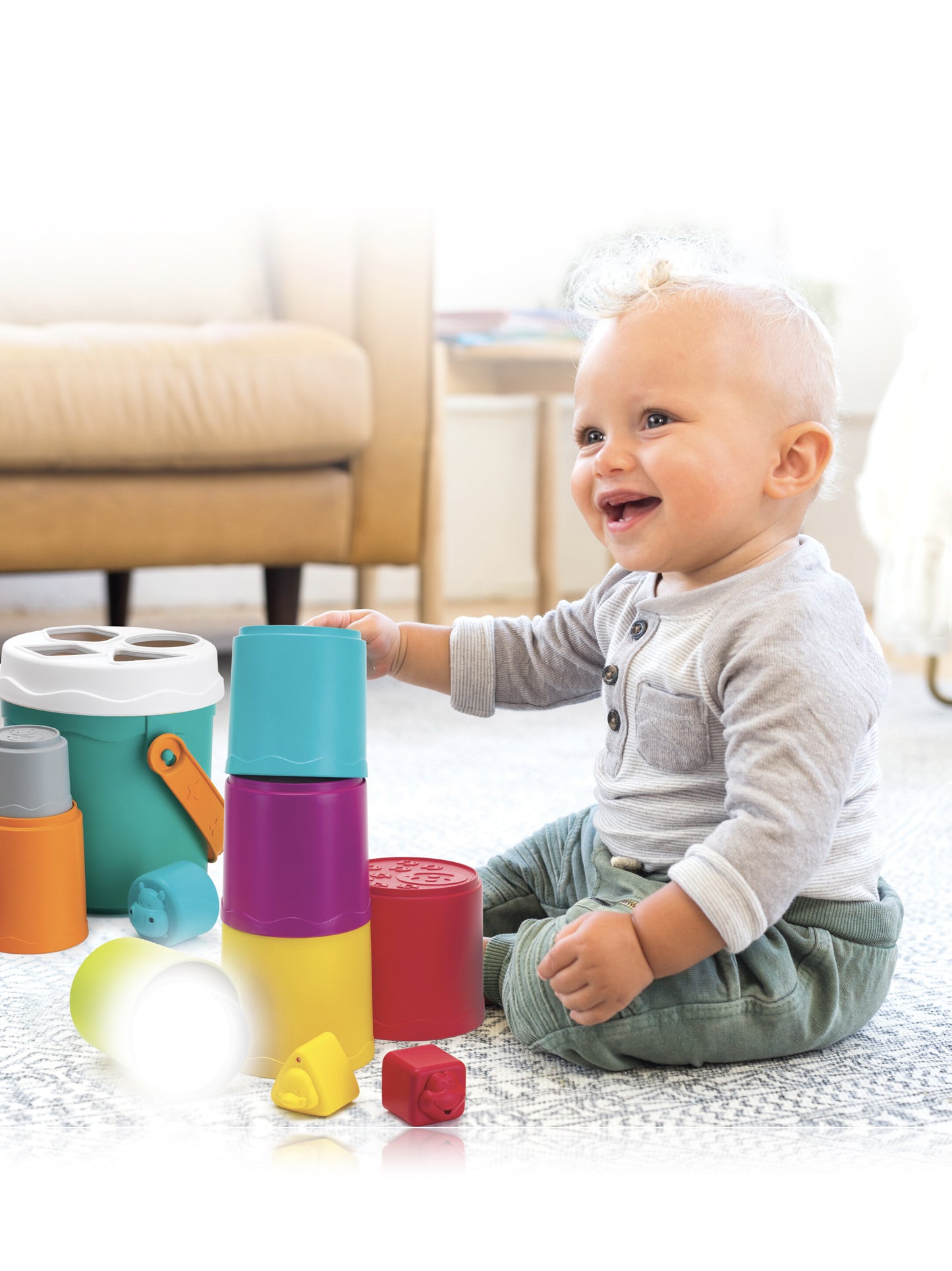 Infantino Shape Sorting Stack N' Nest Buckets (10 Pcs) | 6M+