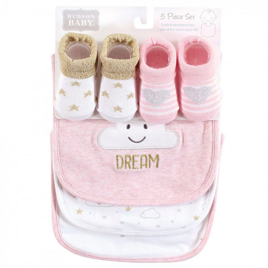 Hudson Baby 5pcs Bib And Sock Set (0-9m)