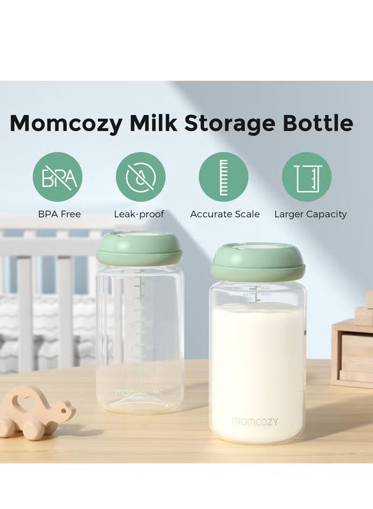 Momcozy Natural Baby Bottle, 11oz Wide-Neck Breast Milk Container 4PCS