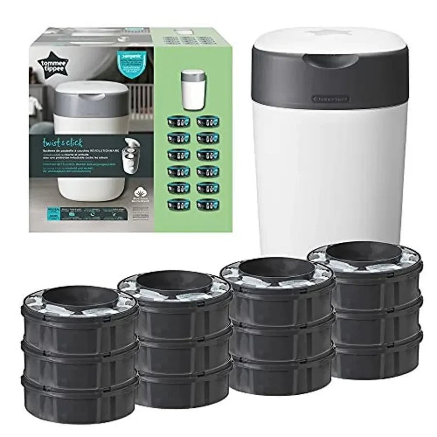 Tommee Tippee Twist and Click Advanced Nappy Disposal Sangenic + 12pcs Refill - White