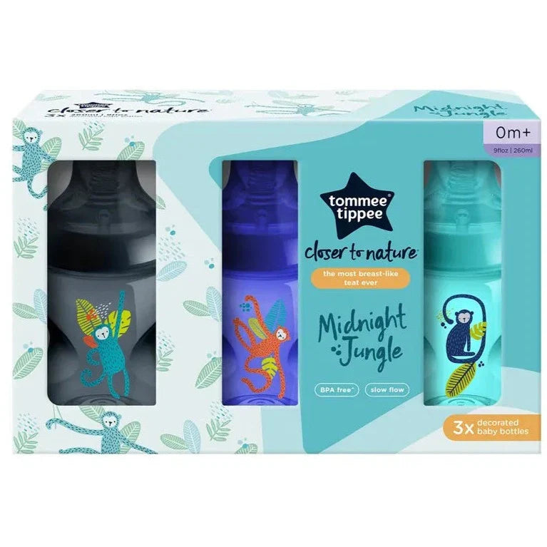Tommee Tippee Closer to Nature Baby Bottles - Breast Mimicking Nipple Anti-Colic Valve - 260ml, Pack of 3 Blue