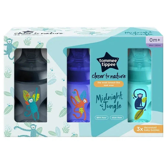 Tommee Tippee Closer to Nature Baby Bottles - Breast Mimicking Nipple Anti-Colic Valve - 260ml, Pack of 3 Blue