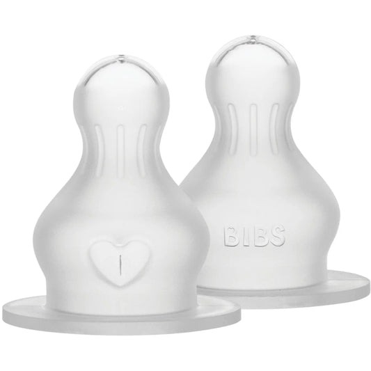 BIBS Baby Bottle Nipple Round  Silicone 2 pack Thick Flow