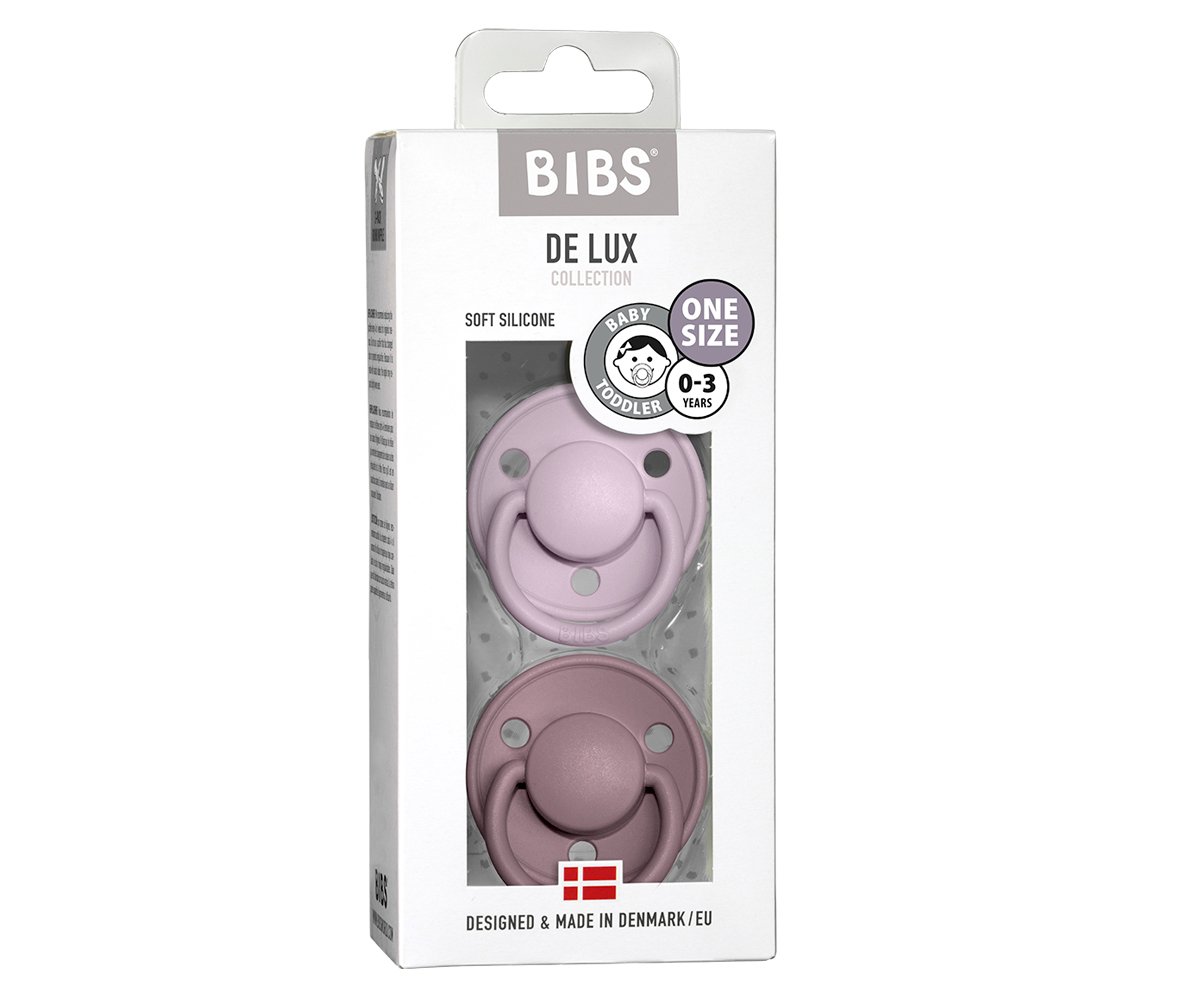BIBS De Lux Pacifier 2 Pack Silicone Onesize - Dusky Lilac/Heather