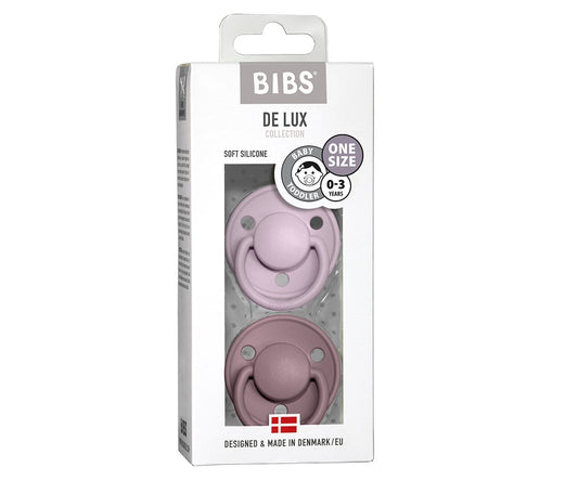 BIBS De Lux Pacifier 2 Pack Silicone Onesize - Dusky Lilac/Heather