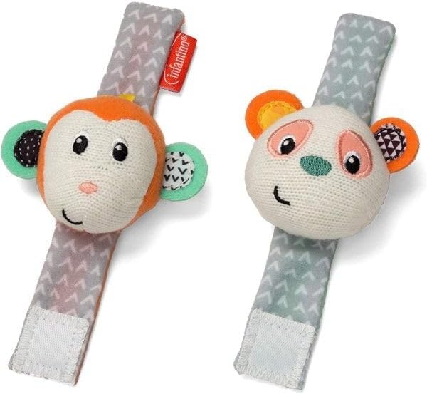 Infantino Wrist Rattles - Monkey/Panda | 0M+