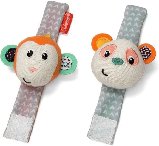 Infantino Wrist Rattles - Monkey/Panda | 0M+