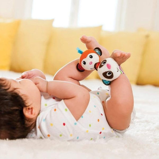 Infantino Wrist Rattles - Monkey/Panda | 0M+