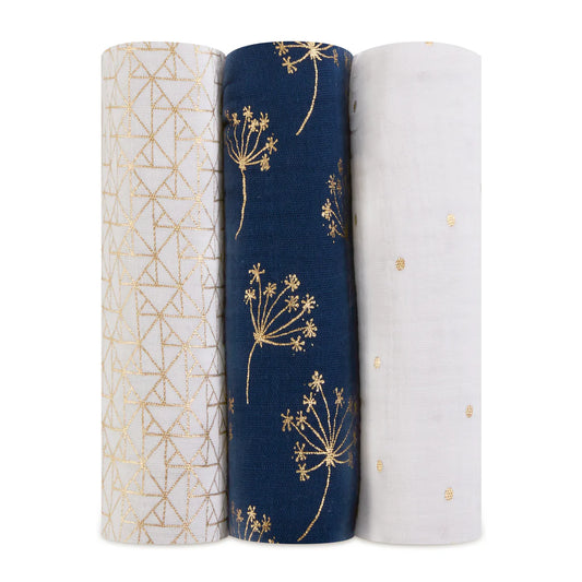 Aden + Anais  Classic Metallic 3 Pack Swaddles- Gold Deco