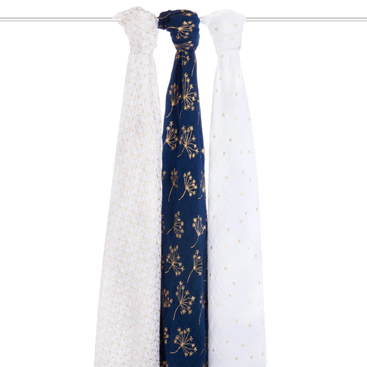 Aden + Anais  Classic Metallic 3 Pack Swaddles- Gold Deco