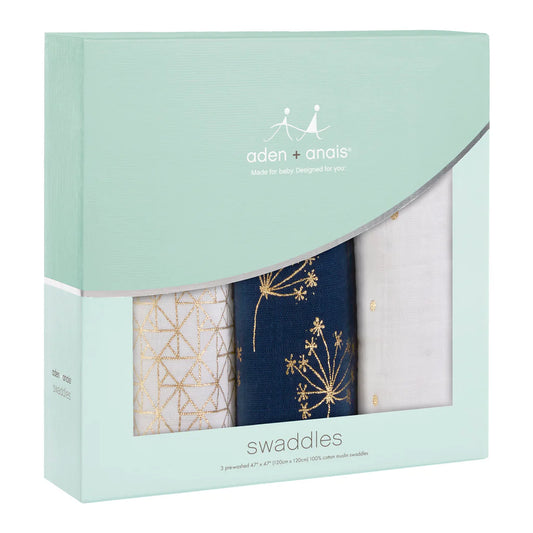 Aden + Anais  Classic Metallic 3 Pack Swaddles- Gold Deco