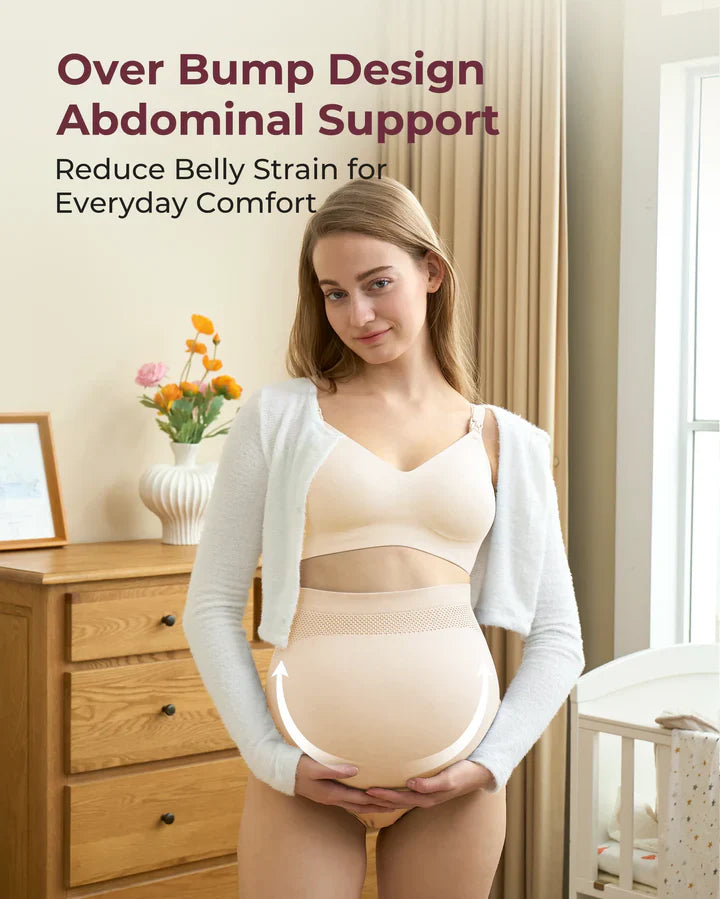 Momcozy High Waist Pregnancy Seamless Soft Belly Support Panties 3Pk (Black+Almond+Oysterpink)