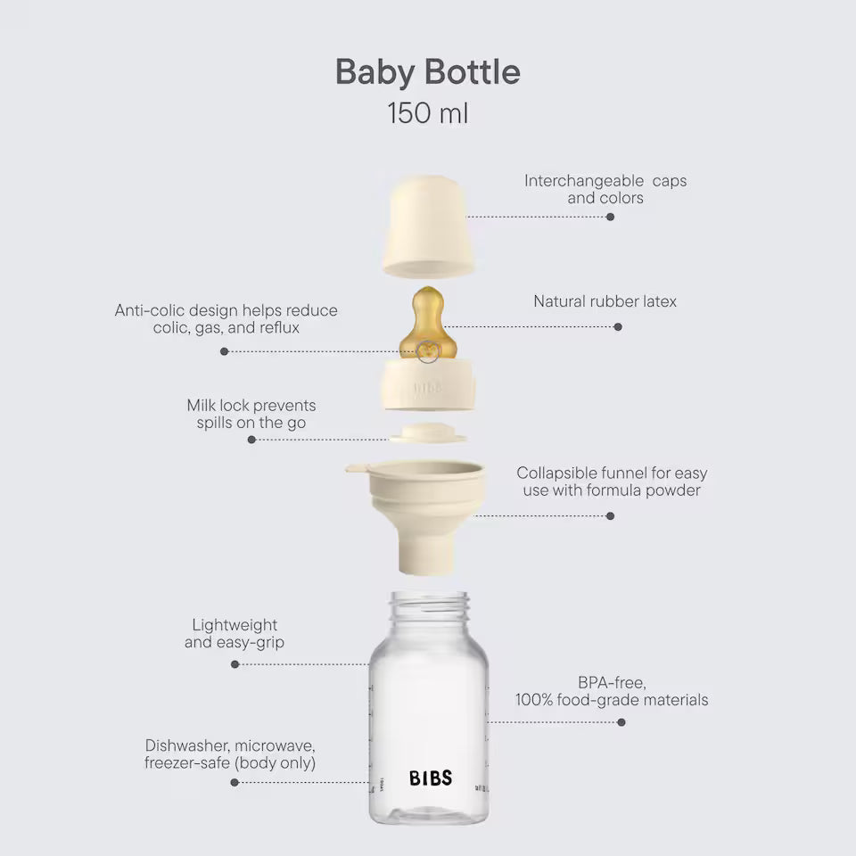 BIBS Baby Bottle Round Nipple  Latex 1 Pack 150 Ml Slow Flow