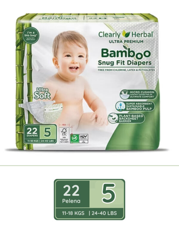Clearly Herbal Bamboo Snug Fit Diapers 22's - Size 5 (11-18 KG)