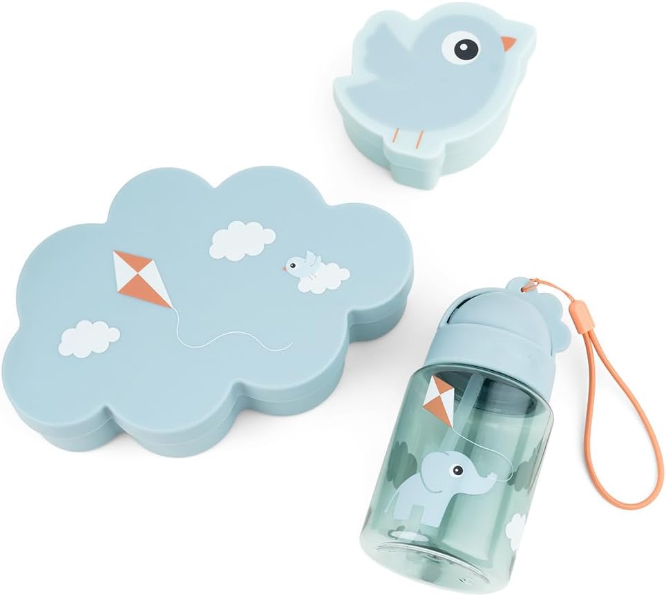 Done By Deer Lunch & Snack Box W/Straw Bottle Playground Blue