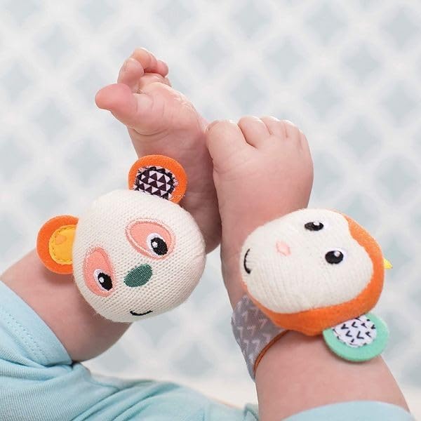 Infantino Wrist Rattles - Monkey/Panda | 0M+