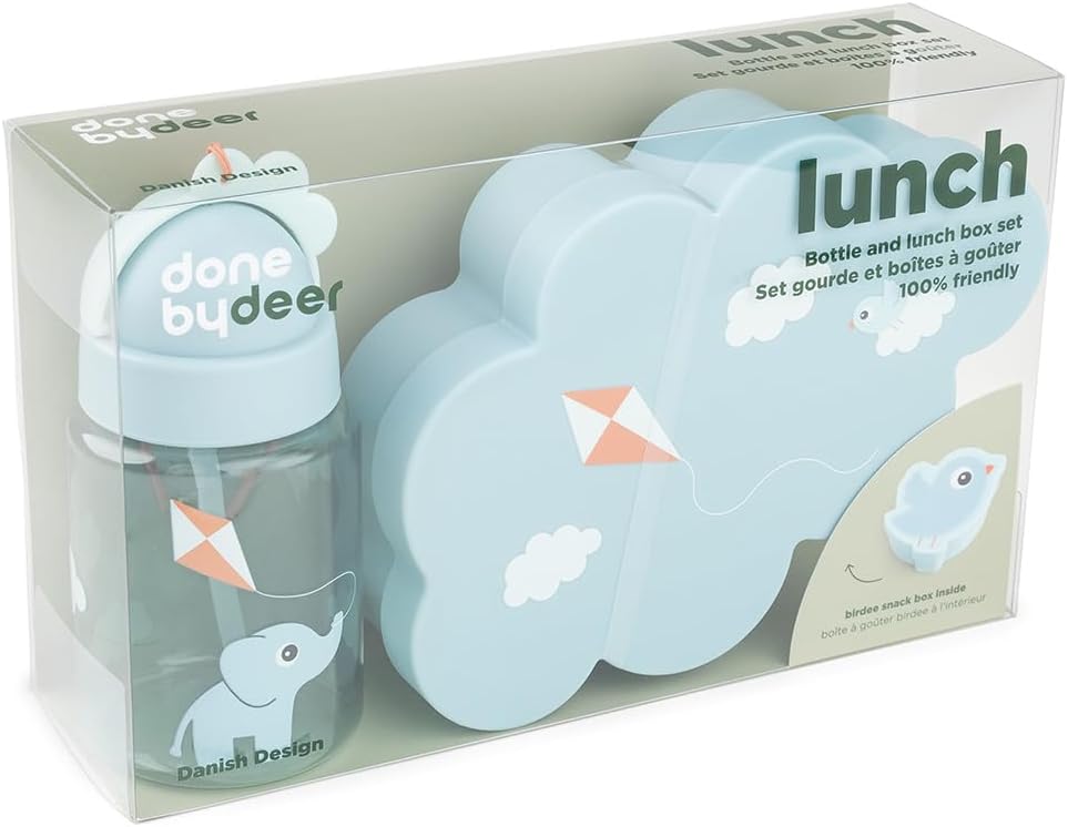 Done By Deer Lunch & Snack Box W/Straw Bottle Playground Blue