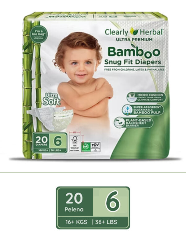 Clearly Herbal Bamboo Snug Fit Diapers 20's - Size 6 (16+ KG)