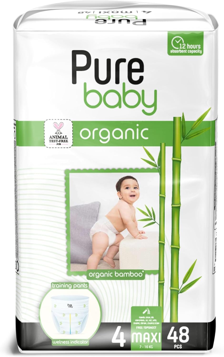 PURE BABY - ECO Training pants, Size 4, Maxi, 48 pieces (7-18kg)