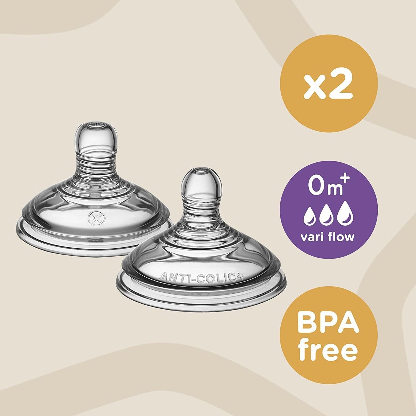 Tommee Tippee Closer to Nature Teats, Vari Flow x 2 - Clear