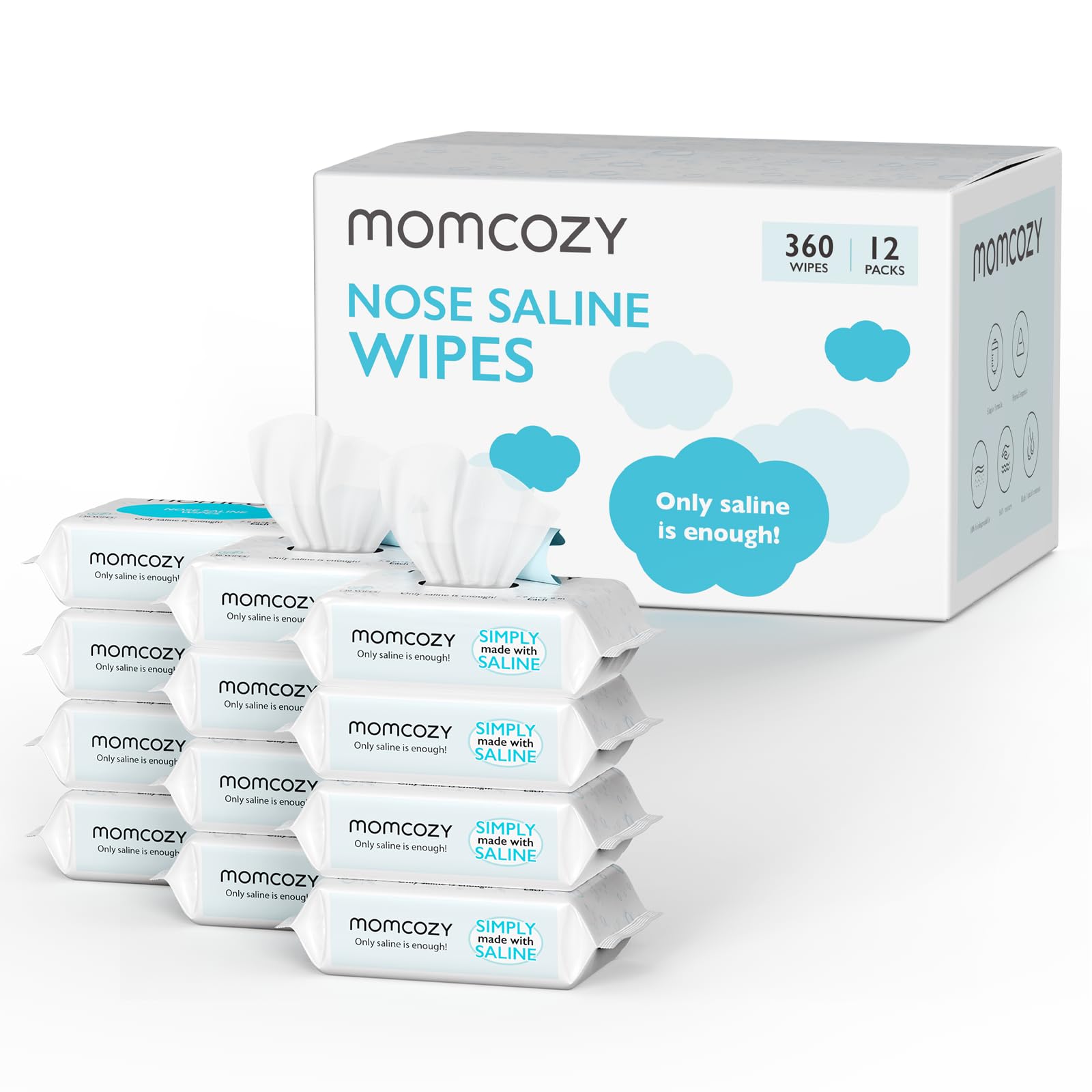 Momcozy Nose Saline Baby Wipes 360's 12pk