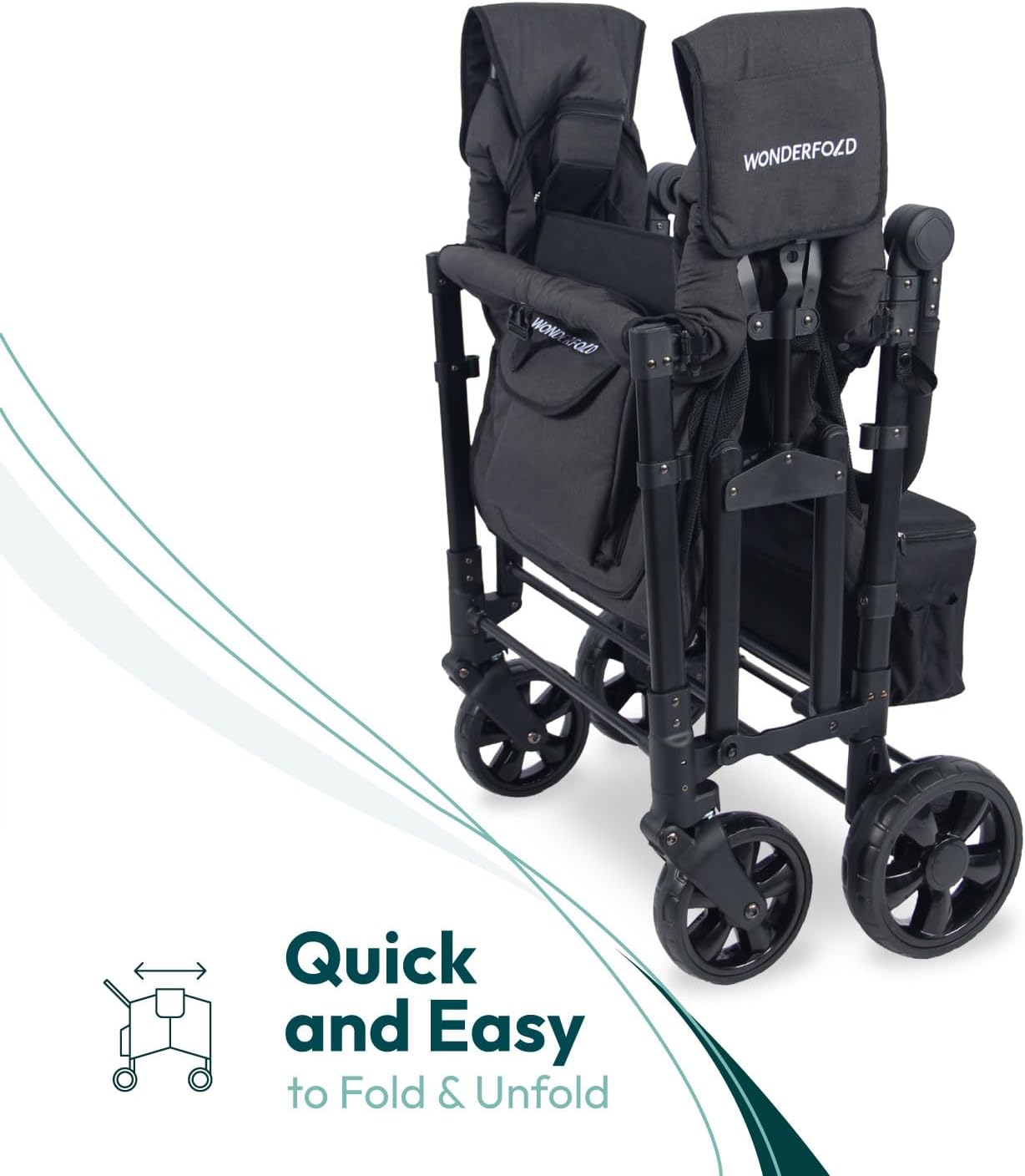 WonderFold W4 Elite Stroller Wagon - Volcanic Black