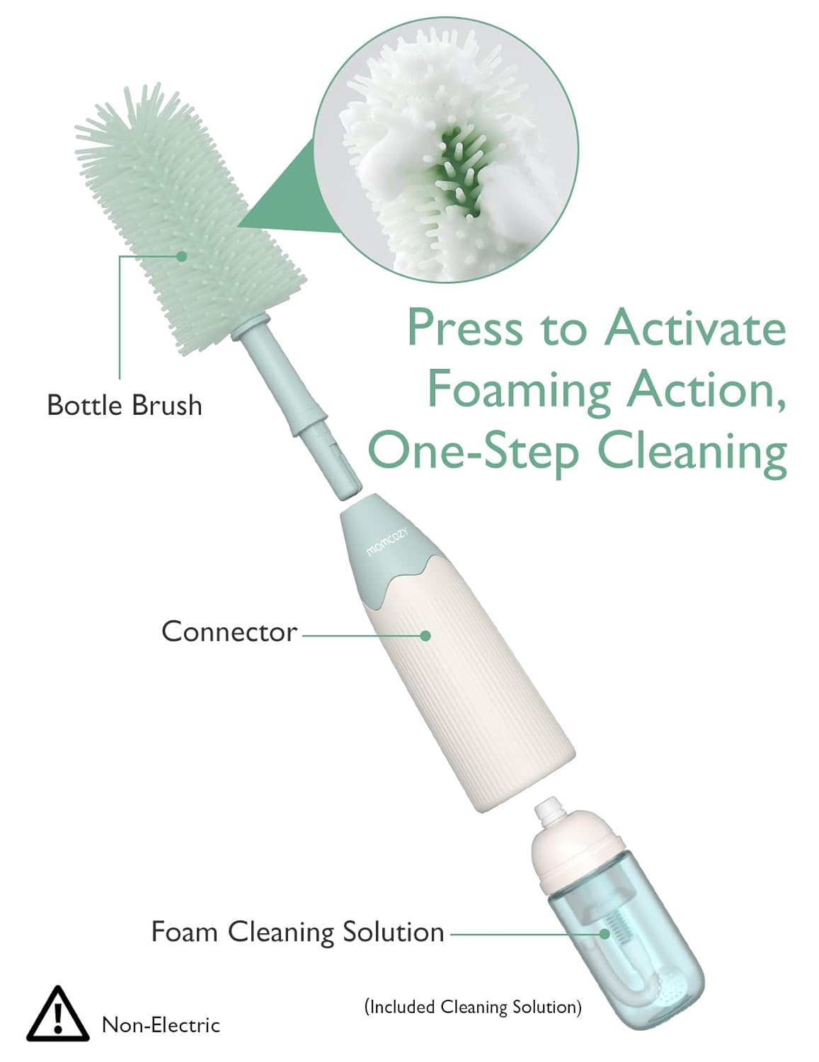 Momcozy Push-Press Design Bottle Brush Kit-Classic Style - Green