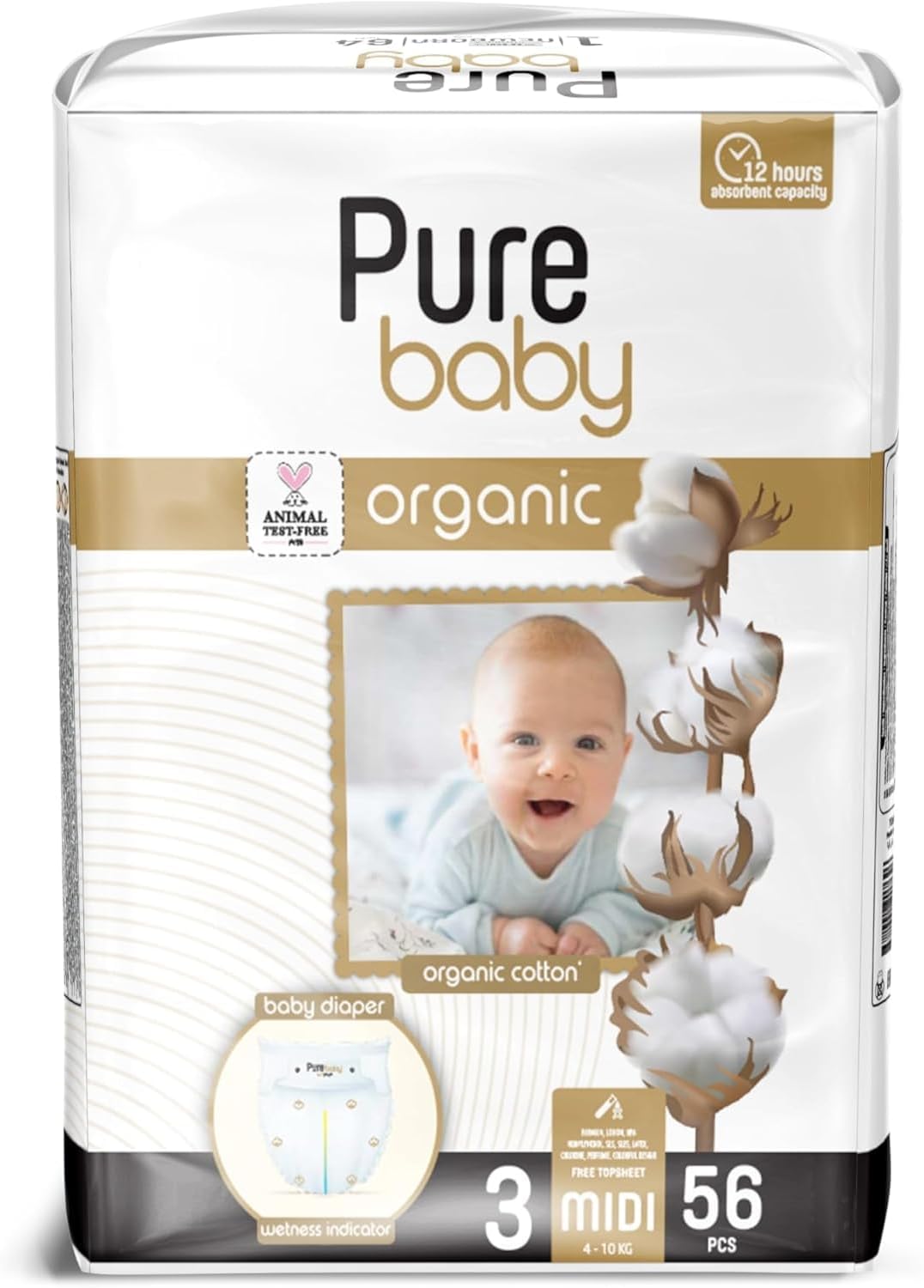 PURE BABY - ECO Diapers Size 3, Midi, 56 pieces (4-9kg)