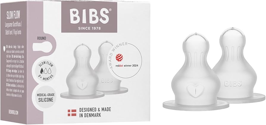 BIBS Baby Bottle Nipple Round  Silicone 2 pack Thick Flow
