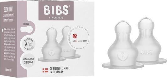 BIBS Baby Bottle Nipple Round  Silicone 2 pack Thick Flow