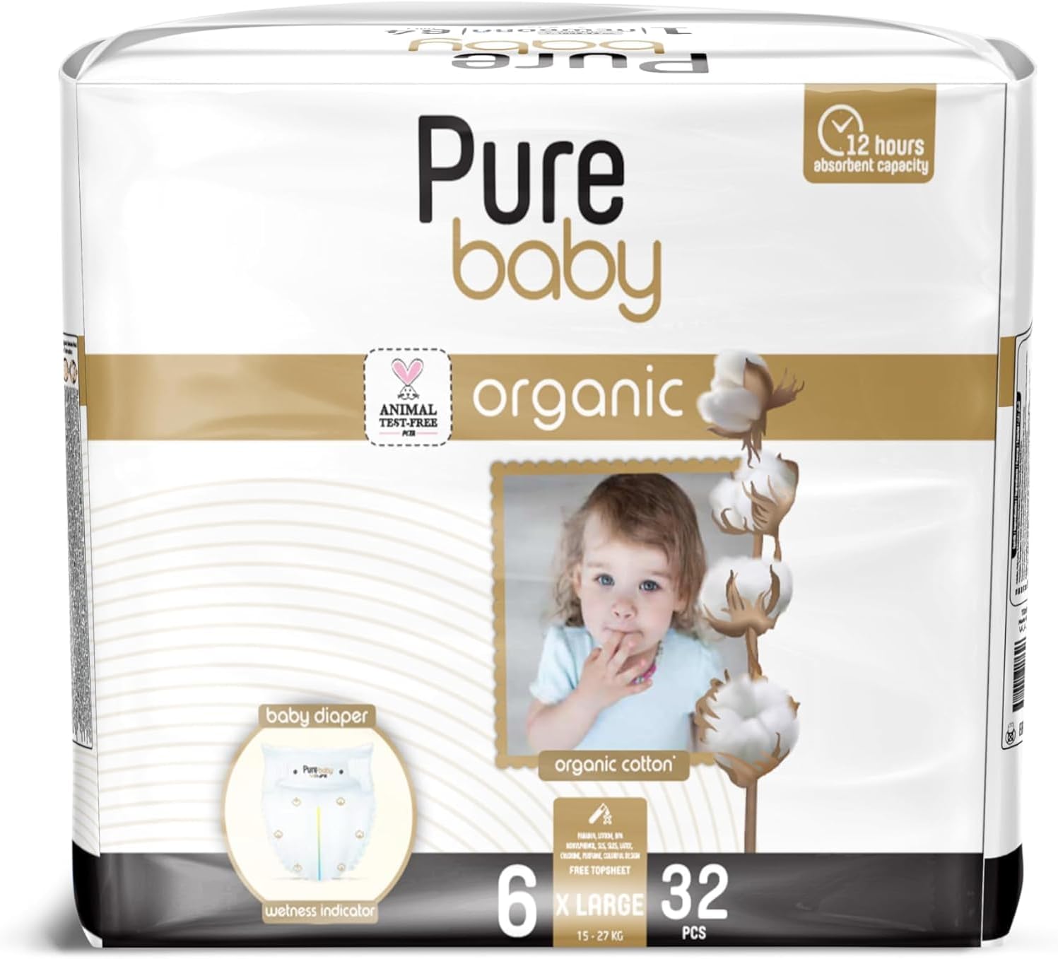 PURE BABY - ECO Diapers Size 6, XLarge, 32 pieces (+16kg)