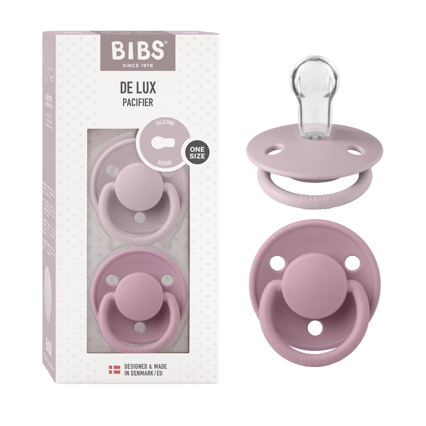 BIBS De Lux Pacifier 2 Pack Silicone Onesize - Dusky Lilac/Heather