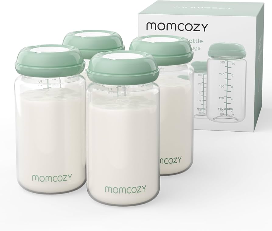 Momcozy Natural Baby Bottle, 11oz Wide-Neck Breast Milk Container 4PCS