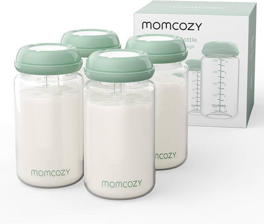 Momcozy Natural Baby Bottle, 11oz Wide-Neck Breast Milk Container 4PCS