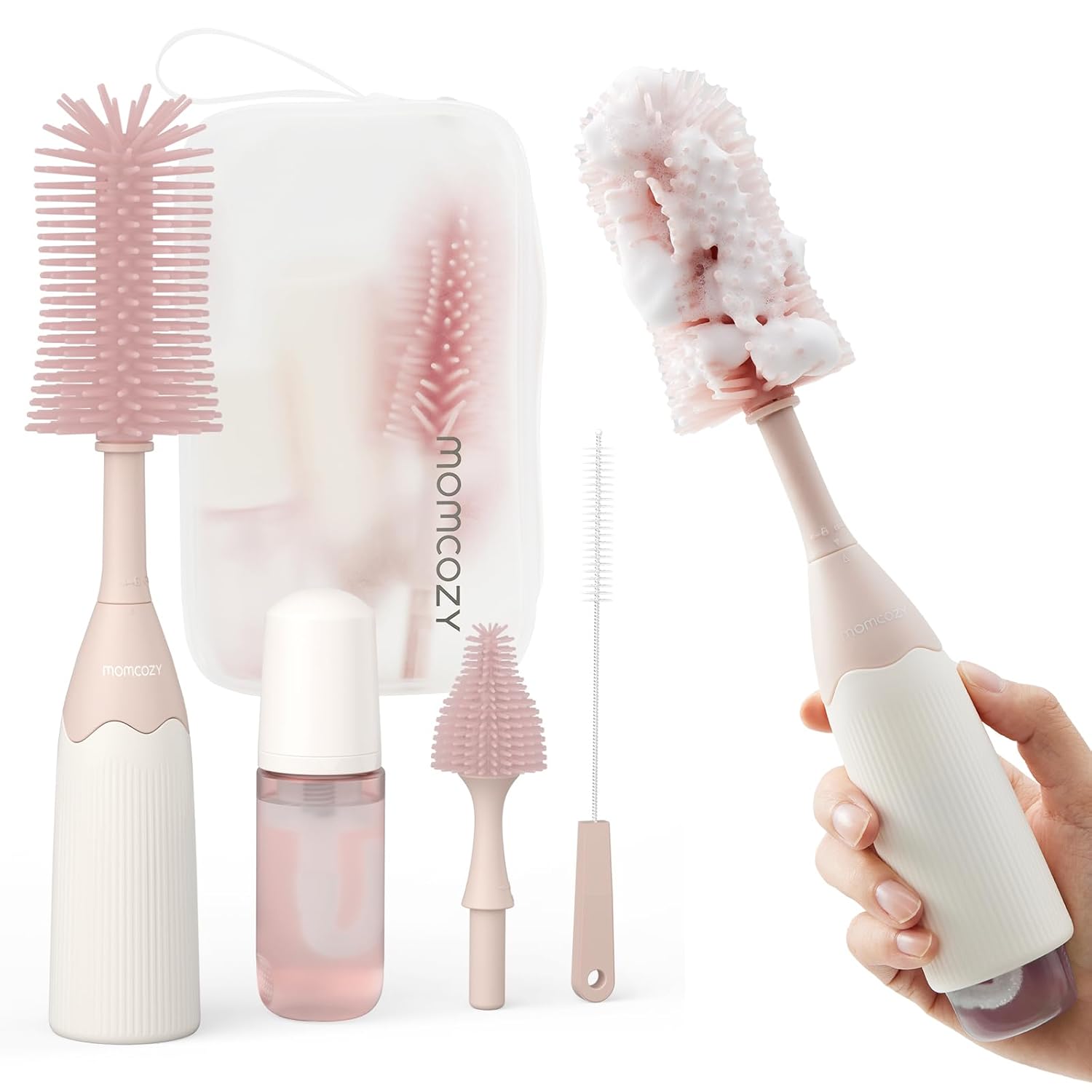 Momcozy Push-Press Design Bottle Brush Kit-Press Bubble Style - Pink