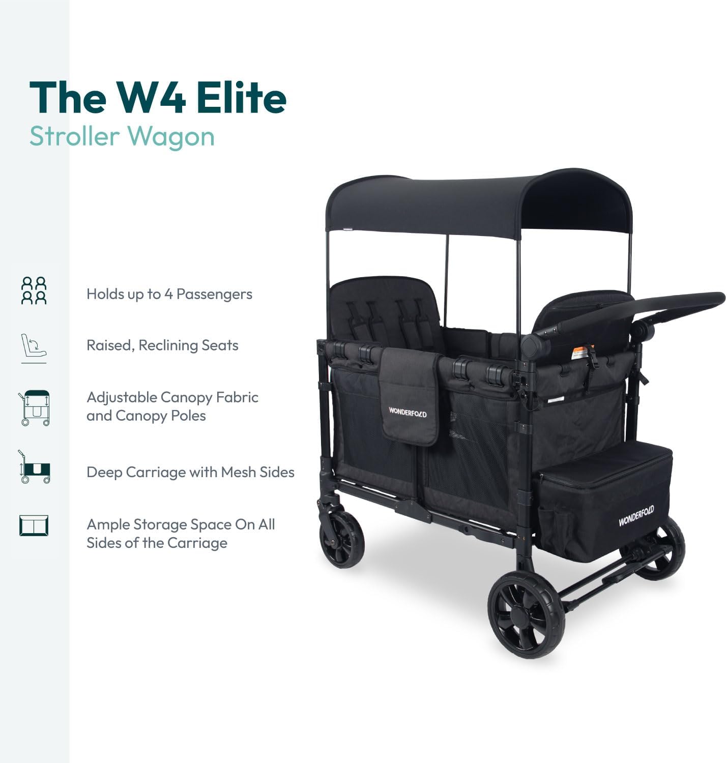WonderFold W4 Elite Stroller Wagon - Volcanic Black