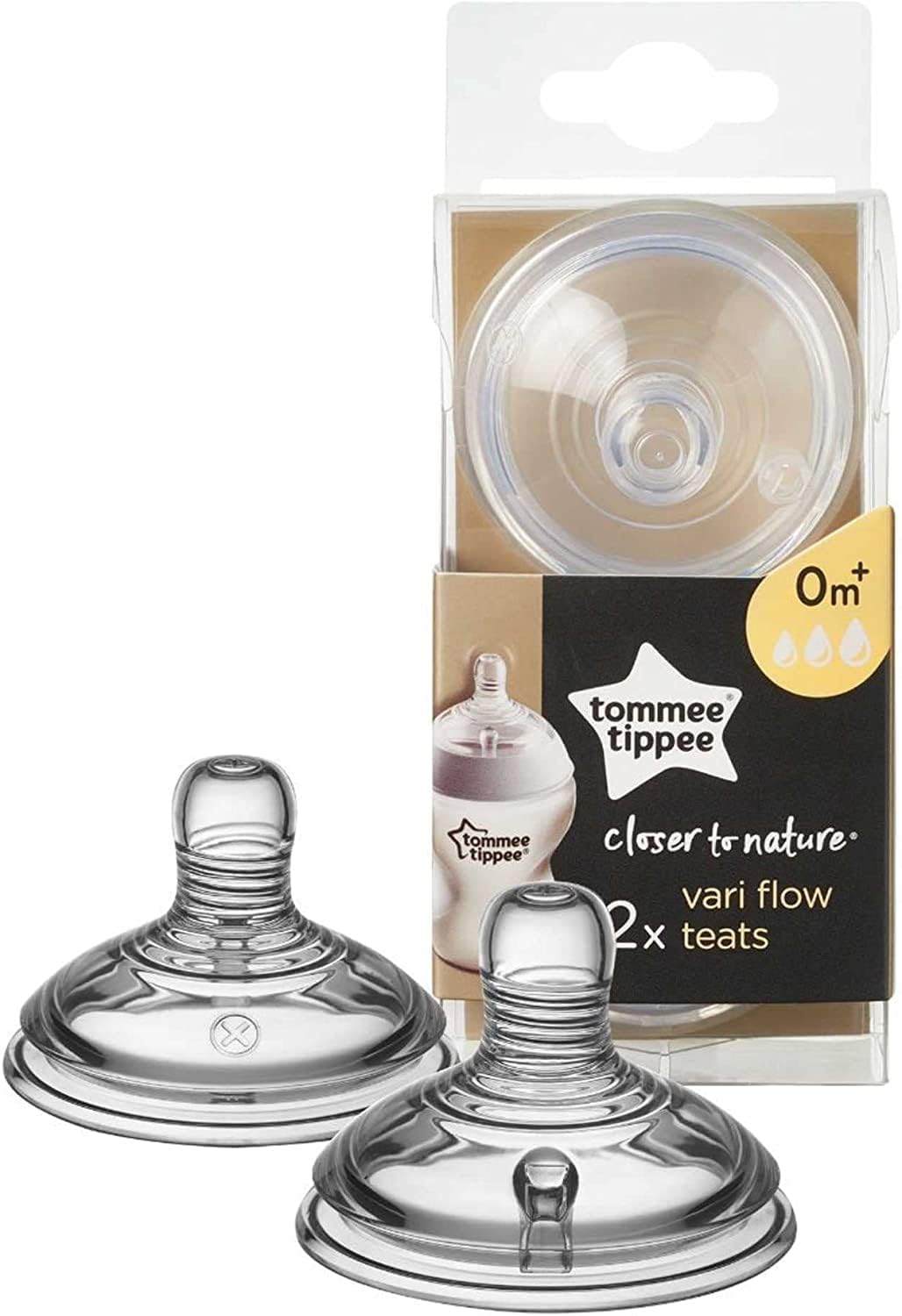 Tommee Tippee Closer to Nature Teats, Vari Flow x 2 - Clear