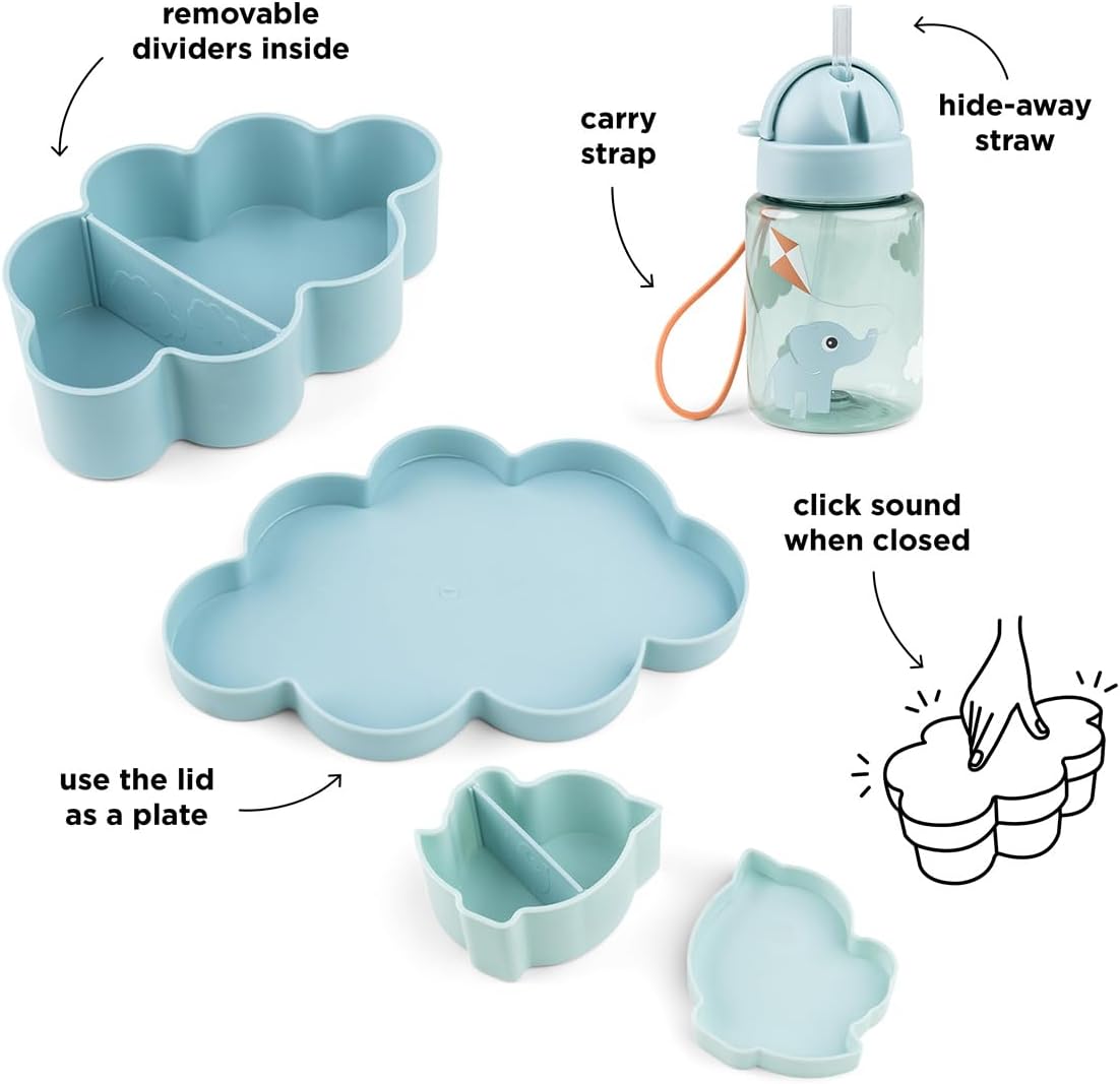 Done By Deer Lunch & Snack Box W/Straw Bottle Playground Blue