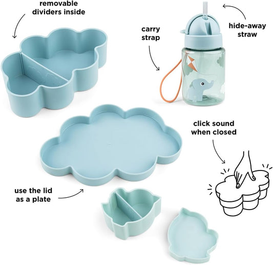 Done By Deer Lunch & Snack Box W/Straw Bottle Playground Blue