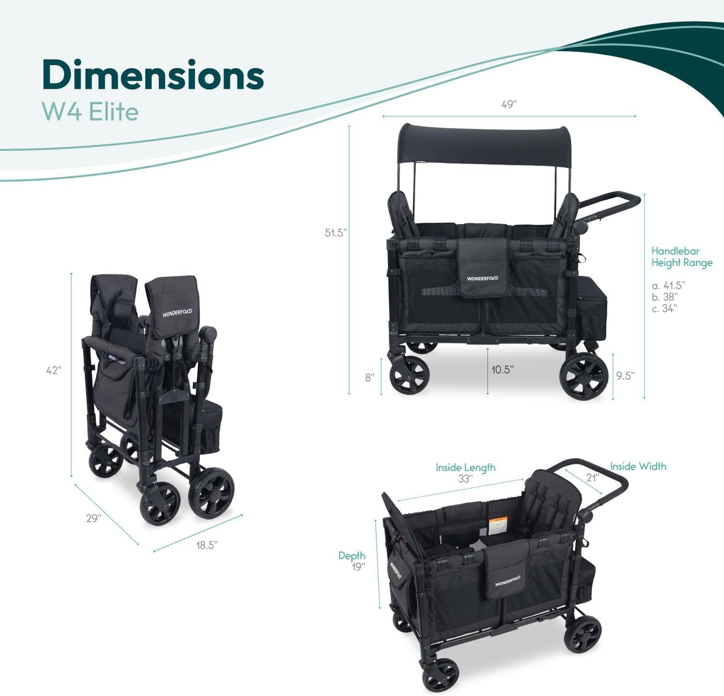 WonderFold W4 Elite Stroller Wagon - Volcanic Black