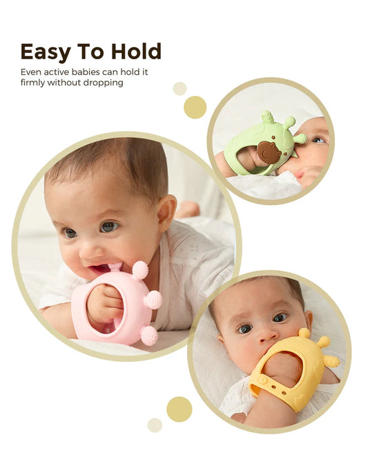 Momcozy Baby Teether Toys - 0-12m, Green and Pink, 2pcs