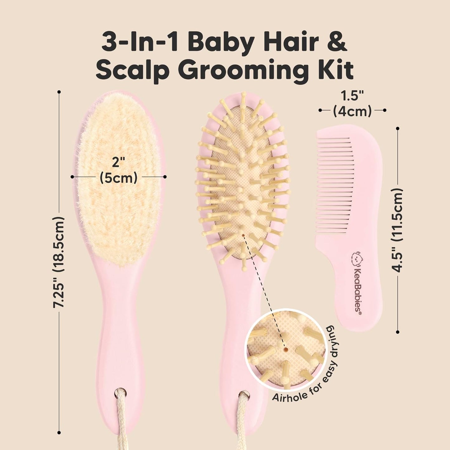 KeaBabies Baby Hair Brush and Comb Set Oval
