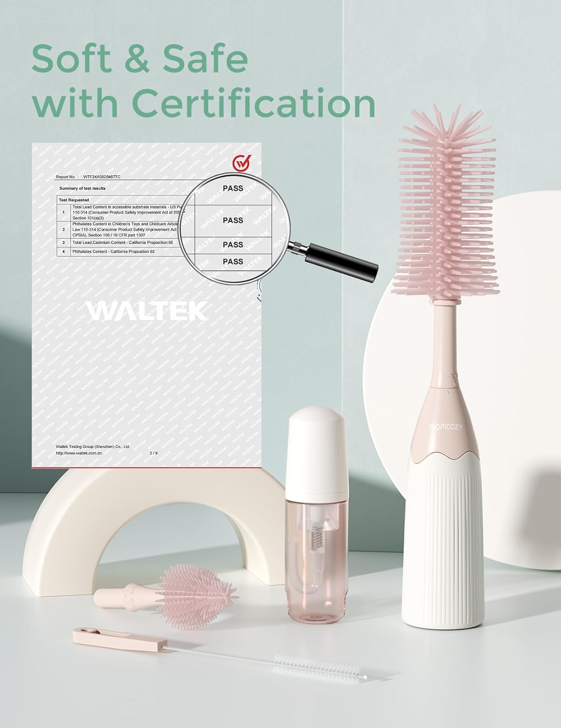 Momcozy Push-Press Design Bottle Brush Kit-Press Bubble Style - Pink