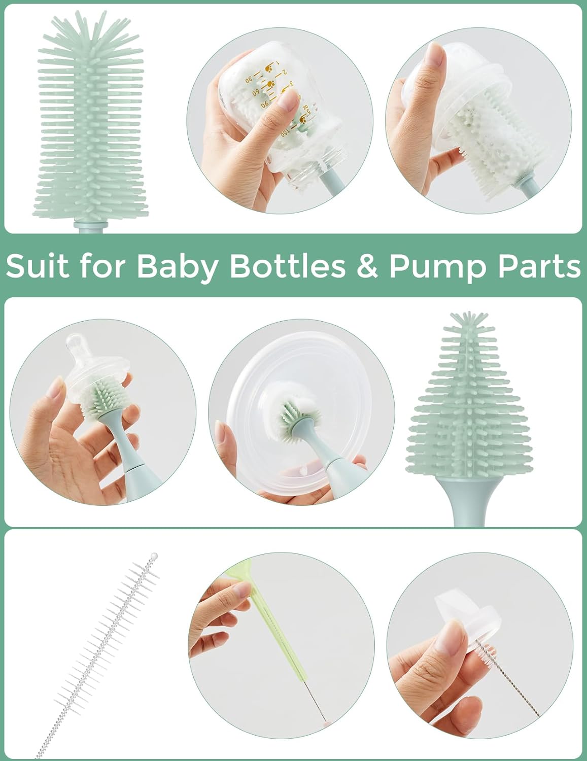 Momcozy Push-Press Design Bottle Brush Kit-Classic Style - Green