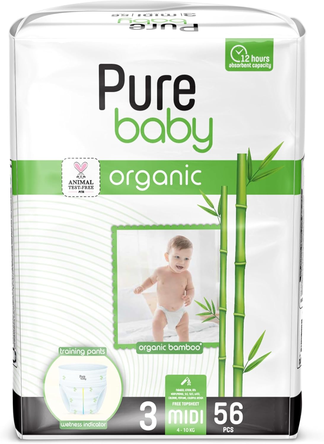 PURE BABY - ECO Training pants, Size 3, Midi, 56 pieces (4-9kg)