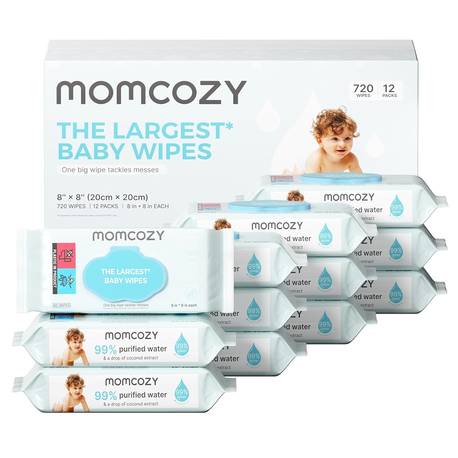 Momcozy Water Wipes-Extra Large Size Design -  720 Count (12 packs)