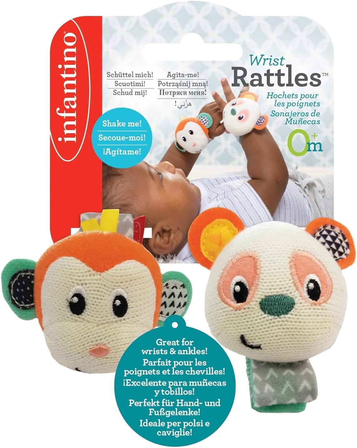 Infantino Wrist Rattles - Monkey/Panda | 0M+