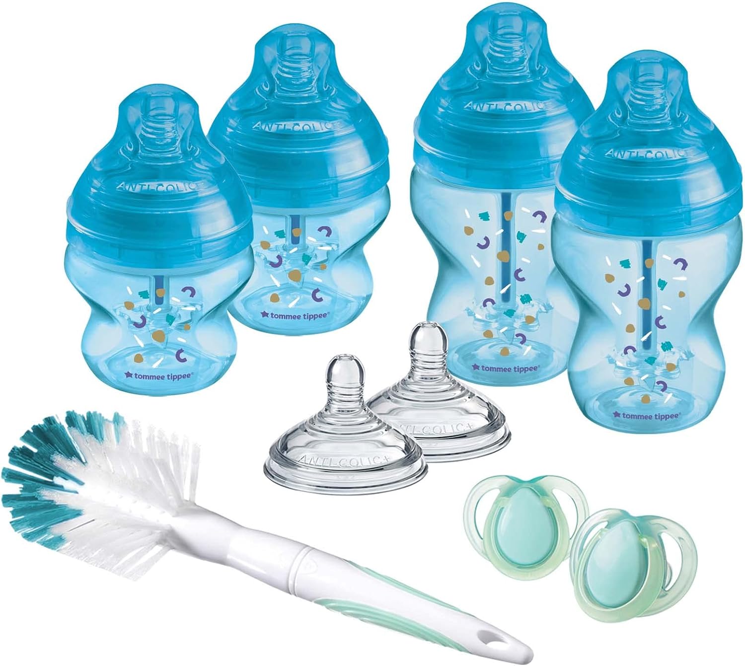 Tommee Tippee Advanced Anti-Colic Newborn Baby Bottle Starter Kit, Slow-Flow Breast-Like Teats and Unique Anti-Colic Venting System, Mixed Sizes, Blue